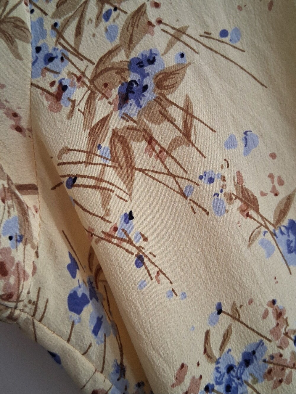 100% Silk 80s Yellow Floral Dress Sz Large Fits Like US 10 Great Condition - Picture 9 of 10